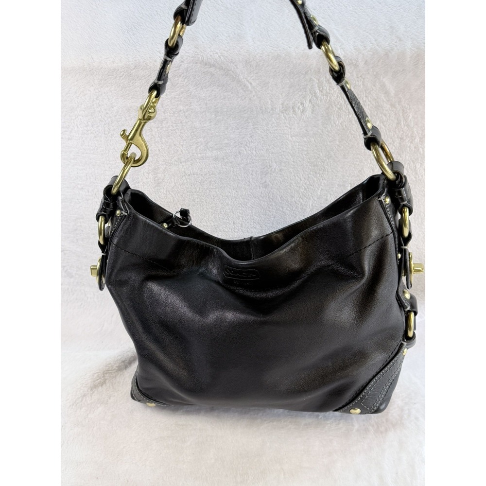 Coach Carly Black Leather Hobo Shoulder Bag Brass Hardware Vintage Slouchy 11984